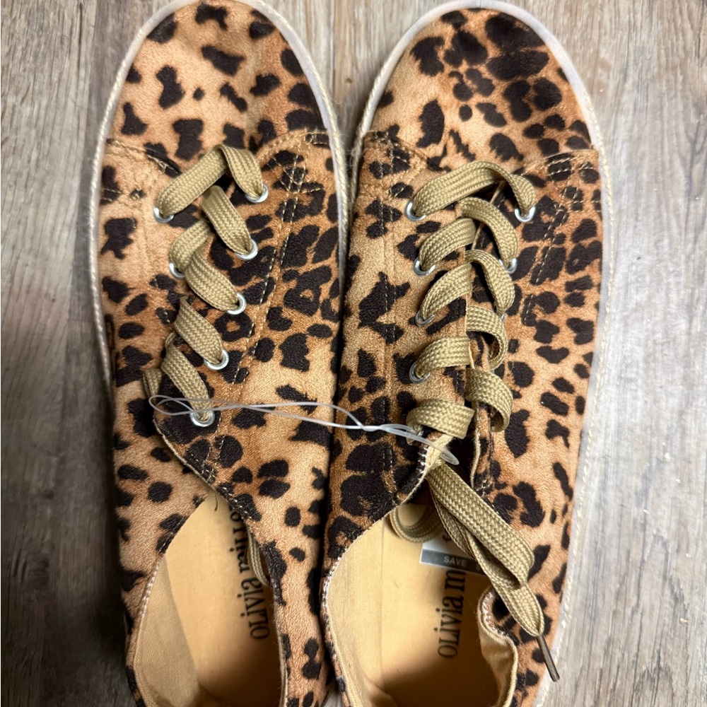 Olivia Miller Tan and Black Animal Print Sneakers